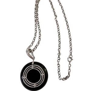Vintage Sterling silver round black onyx stone pendant & sterling 925 necklace